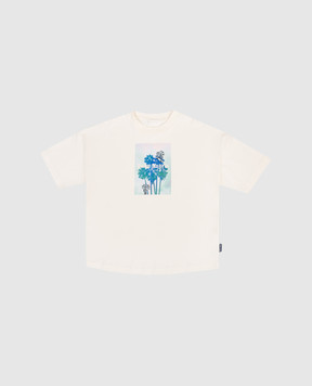 Palm Angels Дитяча футболка кольору айворі з брендовим принтом PBAA002S26JER003