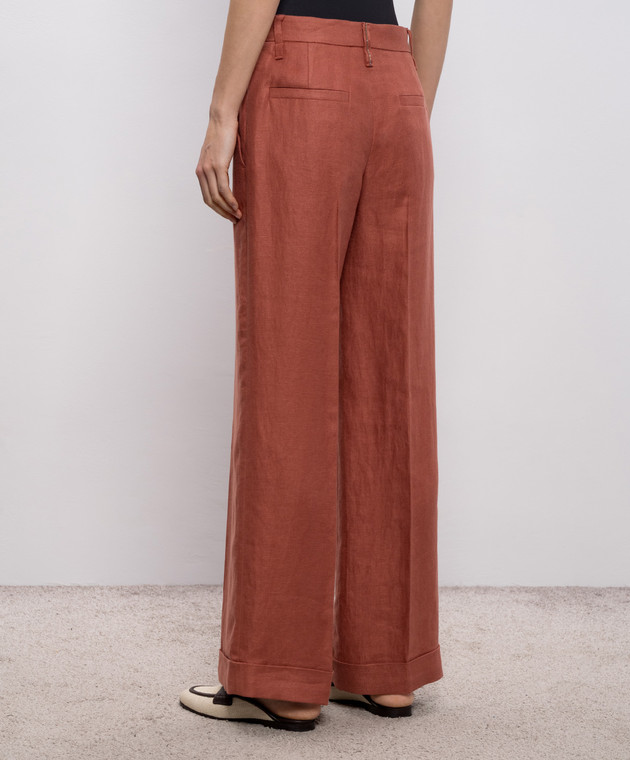 Brunello Cucinelli Терракотовые брюки из льна MH527P8492 изображение 4