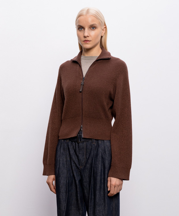 Brunello Cucinelli Коричневий кардиган з кашеміром з люрексом M1E224716P зображення 3