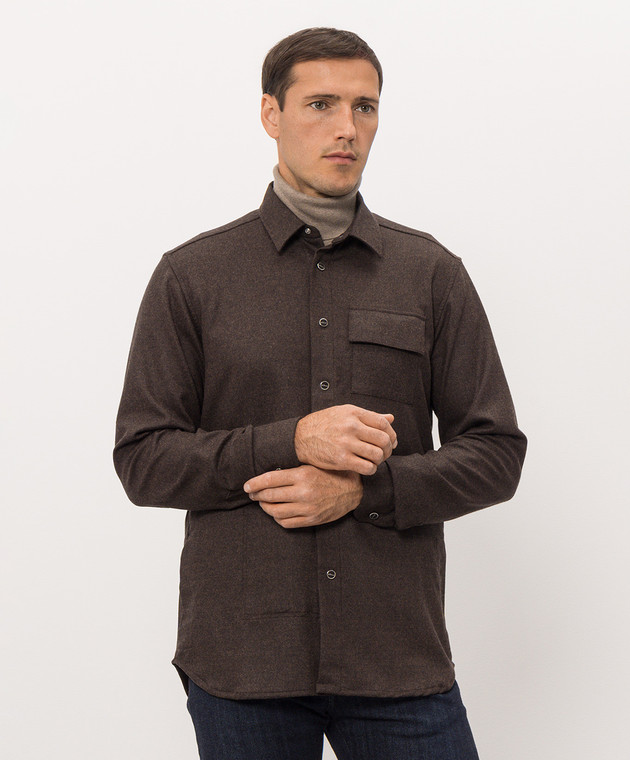 Kiton Коричнева сорочка з вовни UMCBUBAK0141I зображення 3