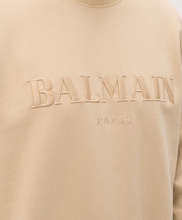 Balmain Бежевый свитшот с вышивкой логотипа HH1JQ130BD79 изображение 5