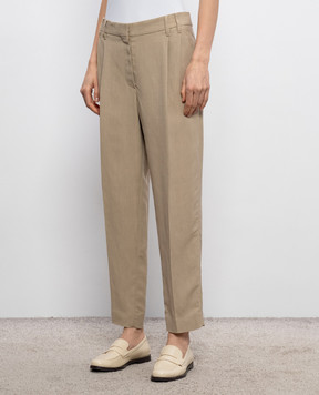 Brunello Cucinelli Коричневі штани з льоном MH126P8292