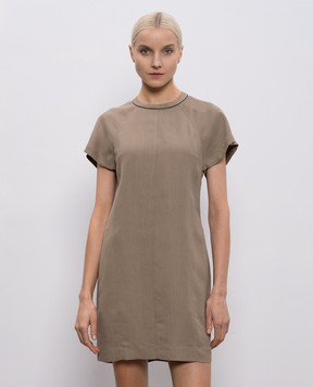 Brunello Cucinelli Коричневое платье с леном MH126AFR72