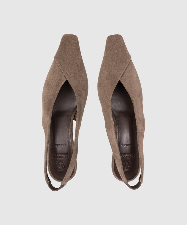 Brunello Cucinelli Коричневые замшевые слингбеки с цепочкой MZSFC3368P изображение 4