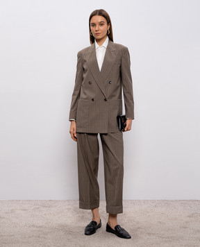 Max Mara Коричневые брюки с высокой посадкой MXMMANETTA из шерсти в полоску MXMMANETTA