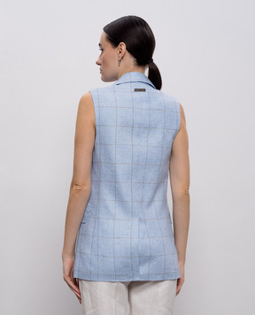 Peserico Блакитний жилет з льону в клітинку A0303202638