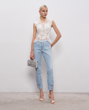 Ermanno Scervino Білий топ в рубчик з мереживом D485L308APEKM