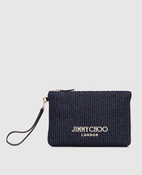 Jimmy Choo Синій клатч з рафії з вишивкою логотипа ZIPPEDFLATPOUCHJYN