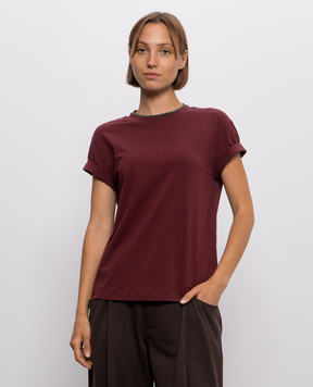Brunello Cucinelli Бордова футболка з ланцюжком моніль MPT18BD200