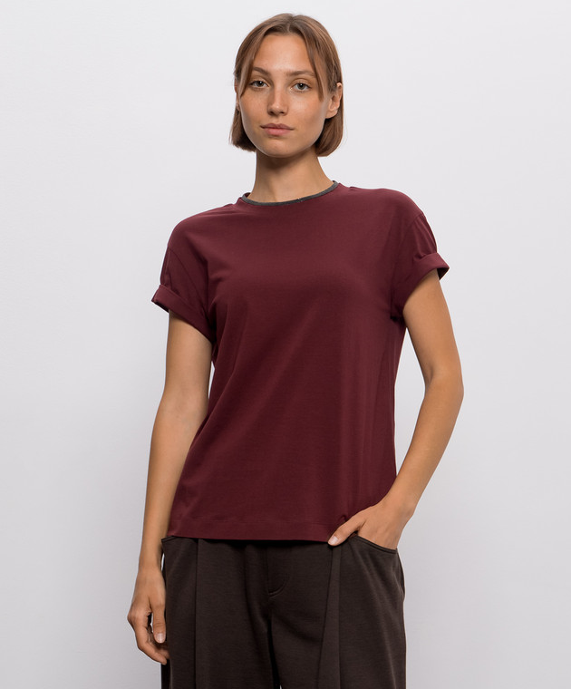 Brunello Cucinelli Бордовая футболка с цепочкой мониль MPT18BD200 изображение 3