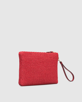 Jimmy Choo Червоний клатч з рафії з вишивкою логотипа ZIPPEDFLATPOUCHJYN