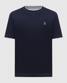 Brunello Cucinelli Синяя футболка с вышивкой эмблемы M0B137451G