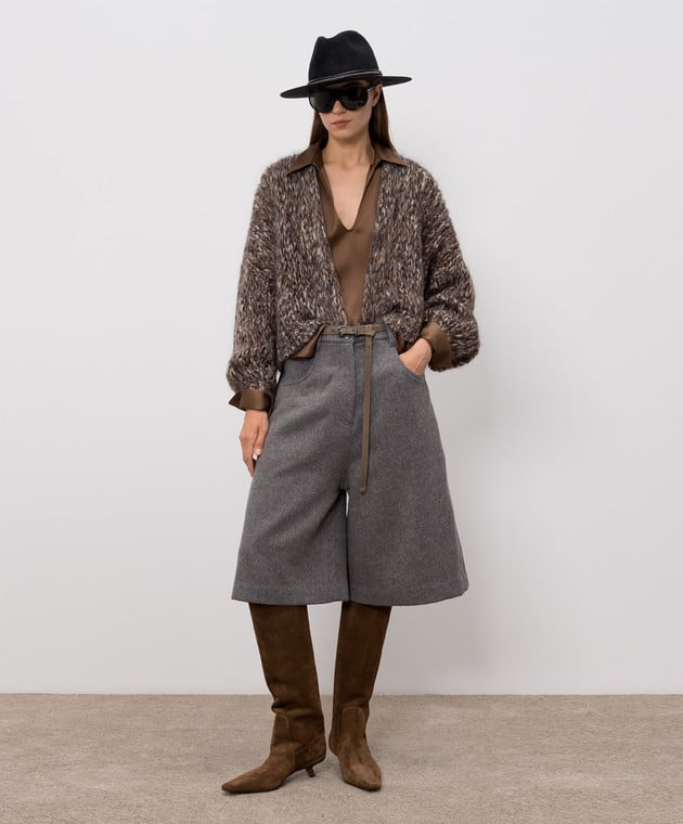 Brunello Cucinelli Коричнева блуза із шовку MP179B1D05 зображення 2