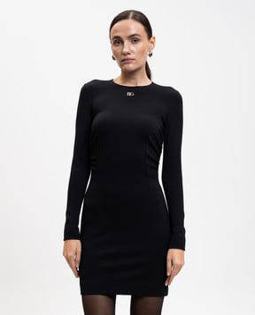 Dolce&Gabbana Черное платье мини с логотипом DG F6ACQTFUGPN