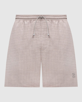 Brunello Cucinelli Бежевые шорты для плавания в узор с вышивкой эмблемы MR847043P