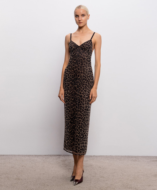 Saint Laurent Платье-комбинация в леопардовый принт A00109Y38ER изображение 3