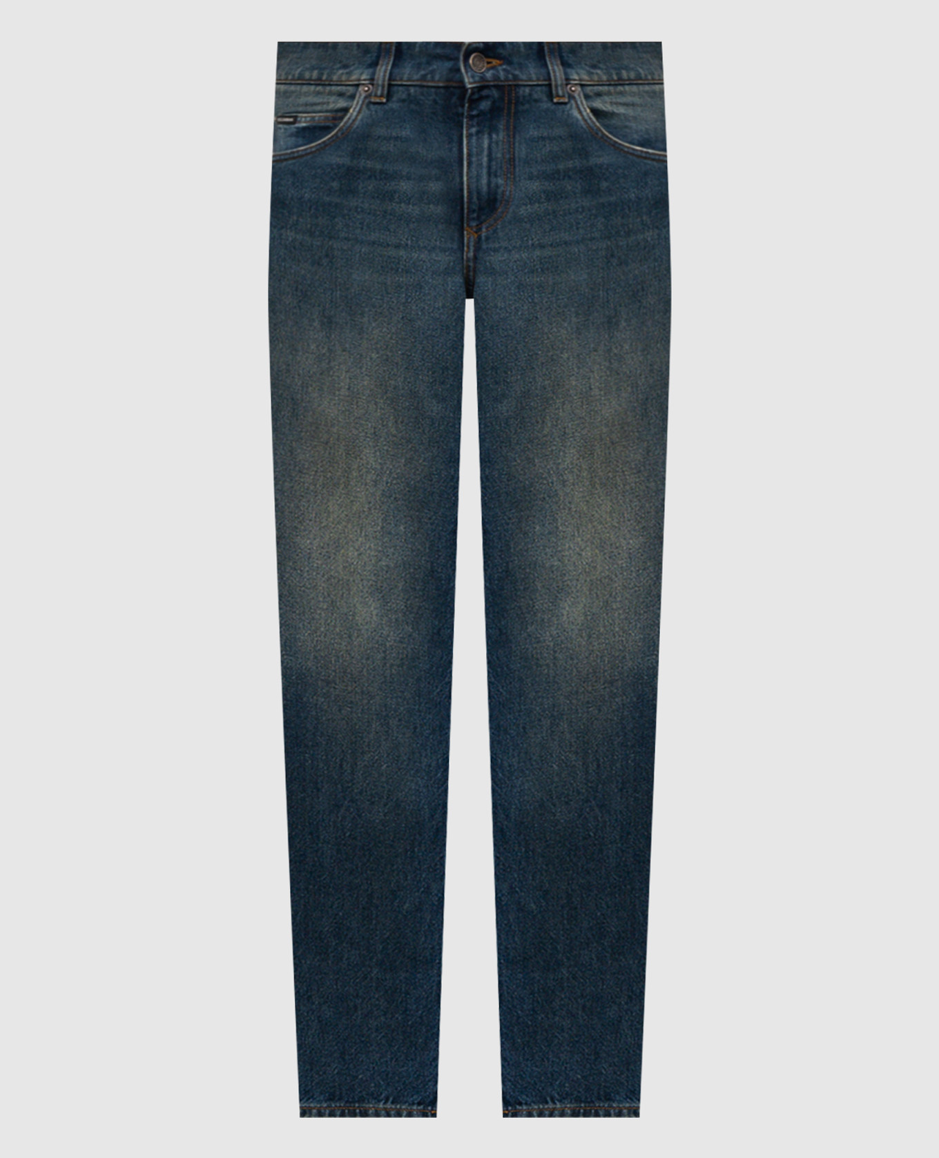 

Синие джинсы с эффектом потертости с нашивкой логотипа, Синий, Зауженные джинсы