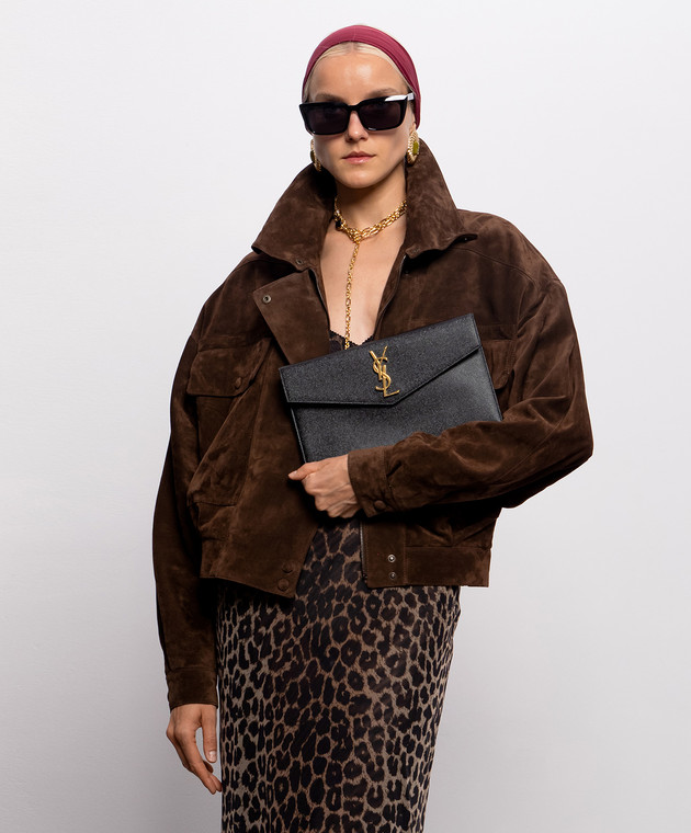 Saint Laurent Черный кожаный клатч UPTOWN 5657391GF0J изображение 2