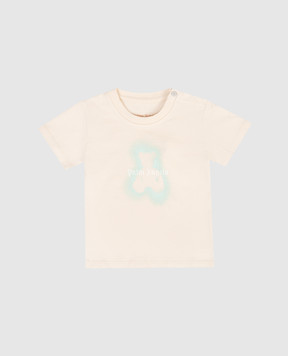 Palm Angels Дитяча футболка кольору айворі з принтом Spray Bear PBXB001S26JER001