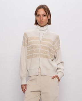 Brunello Cucinelli Кардиган цвета айвори с полосками с пайетками M58734706P