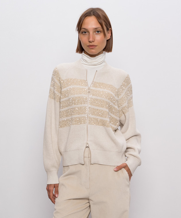 Brunello Cucinelli Кардиган цвета айвори с полосками с пайетками M58734706P изображение 3