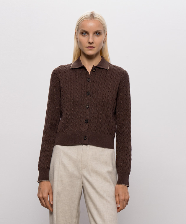 Brunello Cucinelli Коричневый кардиган с люрексом MAZ226116 изображение 3