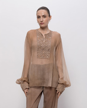 Ermanno Scervino Коричнева блуза із шовку D482K766RFWB