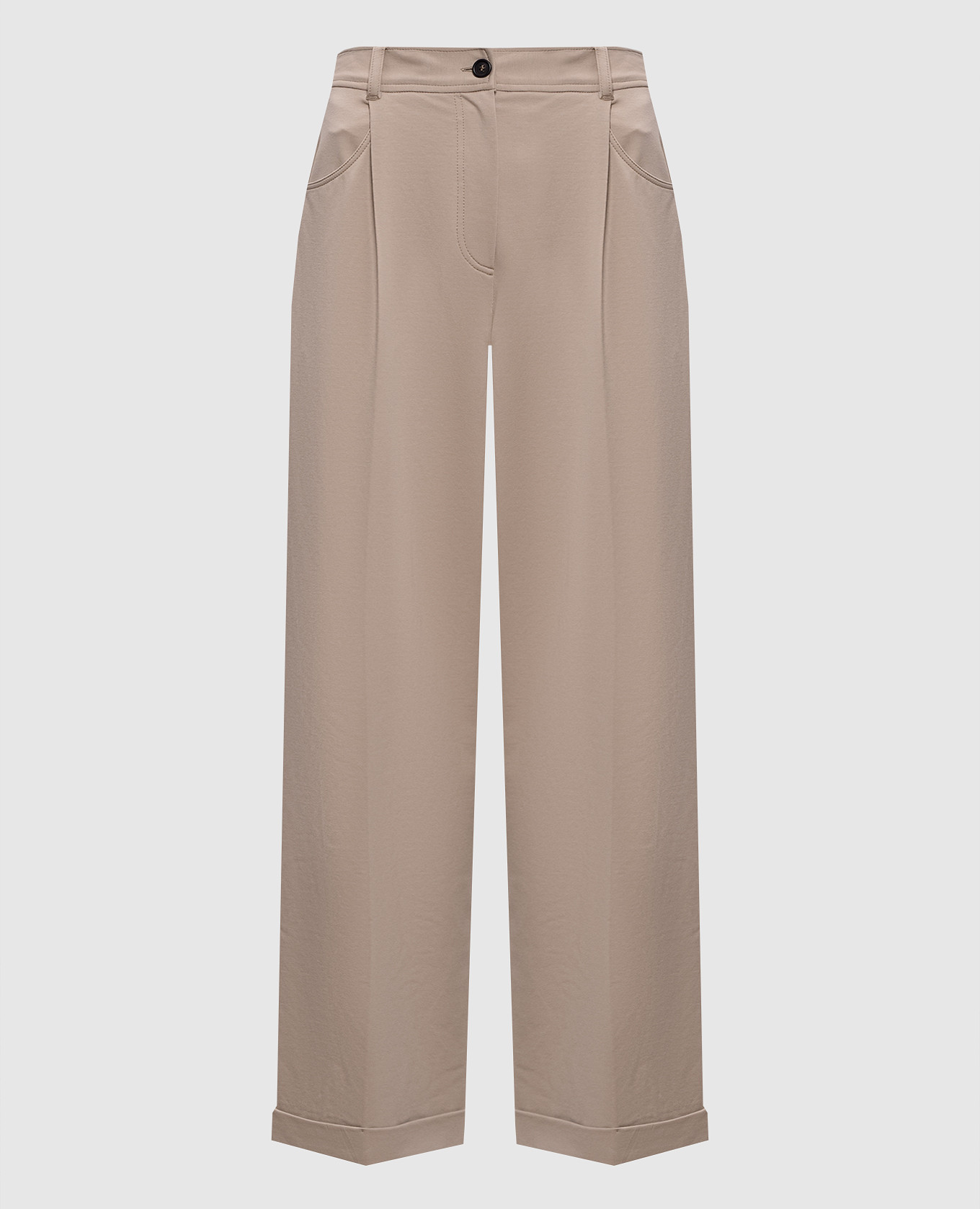 

Бежевые брюки с отворотами, Бежевый, Широкие брюки