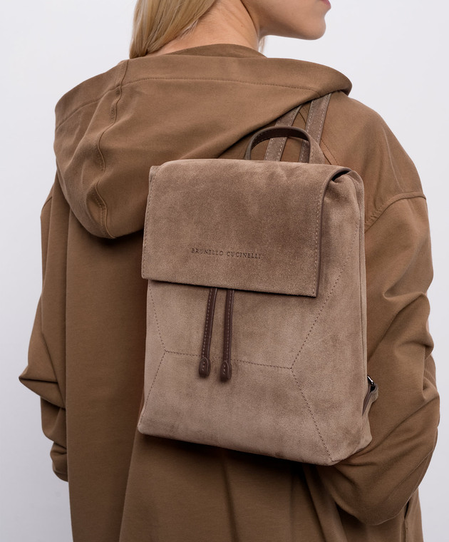 Brunello Cucinelli Замшевий коричневий рюкзак з тисненням логотипа MBDLB2826P зображення 2