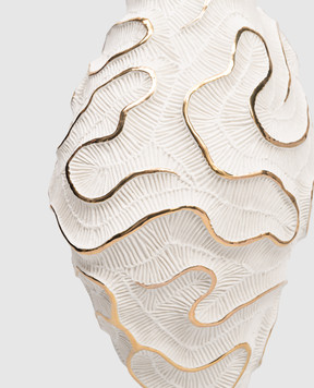 Fos Ceramiche Біла порцелянова фактурна ваза Stony з позолотою STONYG