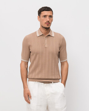 Brunello Cucinelli Коричневое поло с контрастными полосками M29204205P