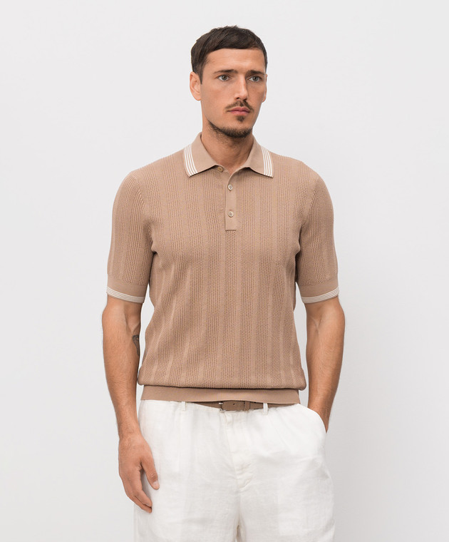Brunello Cucinelli Коричневое поло с контрастными полосками M29204205P изображение 3