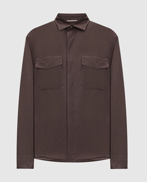 Canali Коричневая рубашка из льна и шелка AX03156E31021