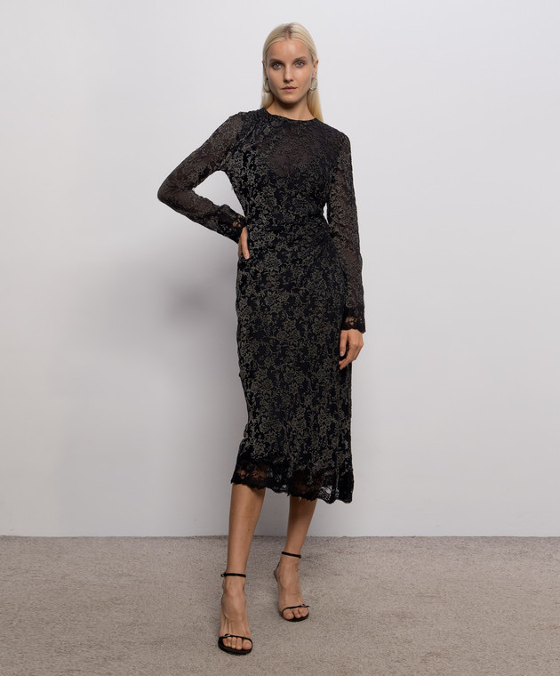 Ermanno Scervino Черное платье в цветочный узор D492Q361APWVX изображение 2