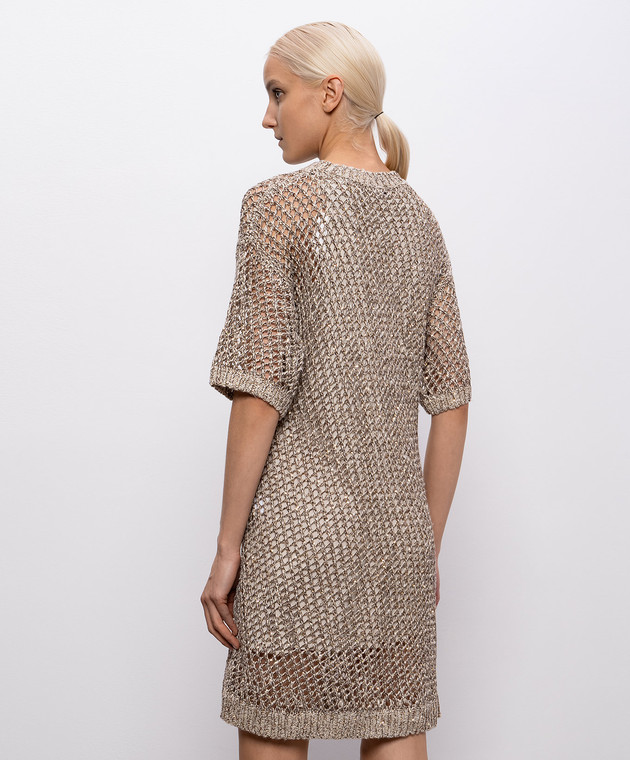 Brunello Cucinelli Бежевое ажурное платье с шелком и леном MEA345A90P изображение 4