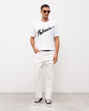 Balmain Белая футболка с принтом логотипа GH1EG000BC86