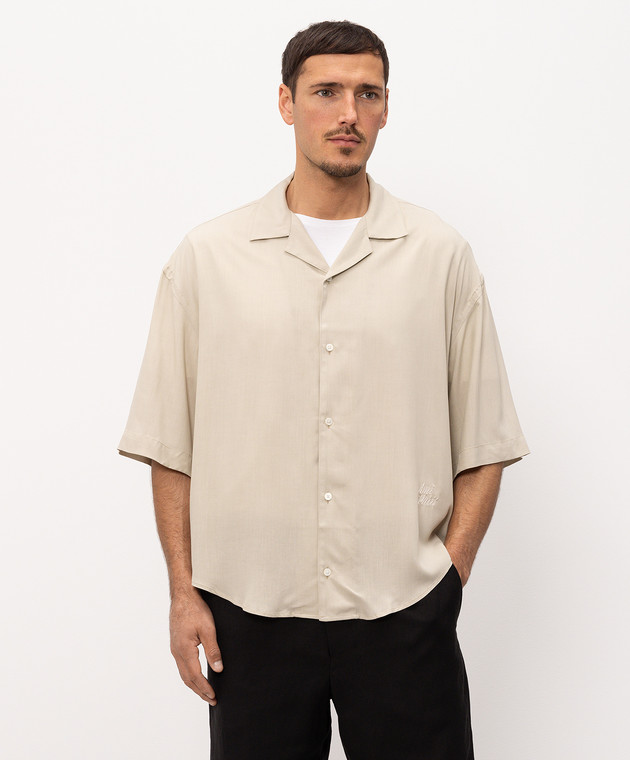 Ami Paris Бежева сорочка з вишивкою логотипа HSH830VI0036 зображення 3