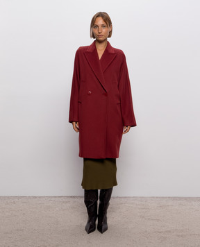 Max Mara Бордове двобортне пальто MASTRO з вовни MSTMASTRO