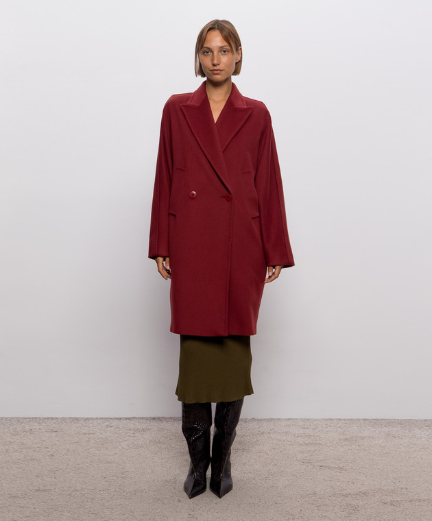 Max Mara Бордове двобортне пальто MASTRO з вовни MSTMASTRO зображення 3