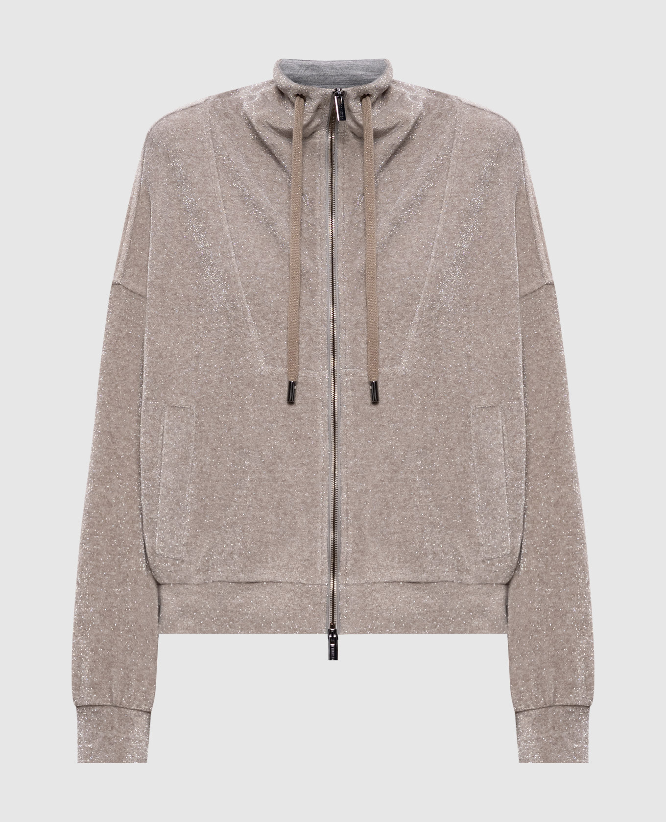 Бежевая велюровая спортивная куртка с люрексом