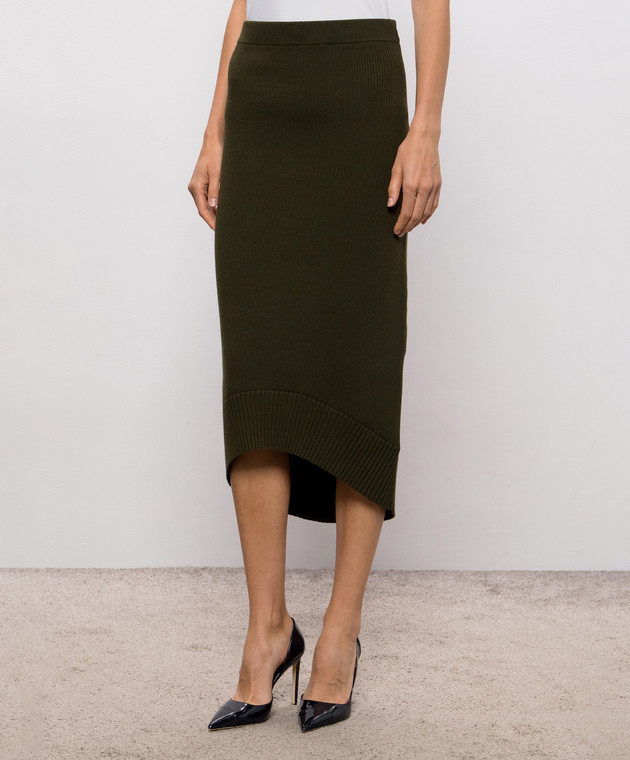 Victoria Beckham Зеленая юбка с шерстью мериноса в рубчик 1426KSK007725A изображение 3