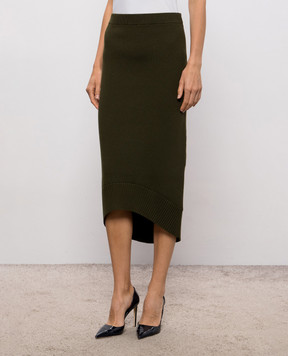 Victoria Beckham Зеленая юбка с шерстью мериноса в рубчик 1426KSK007725A