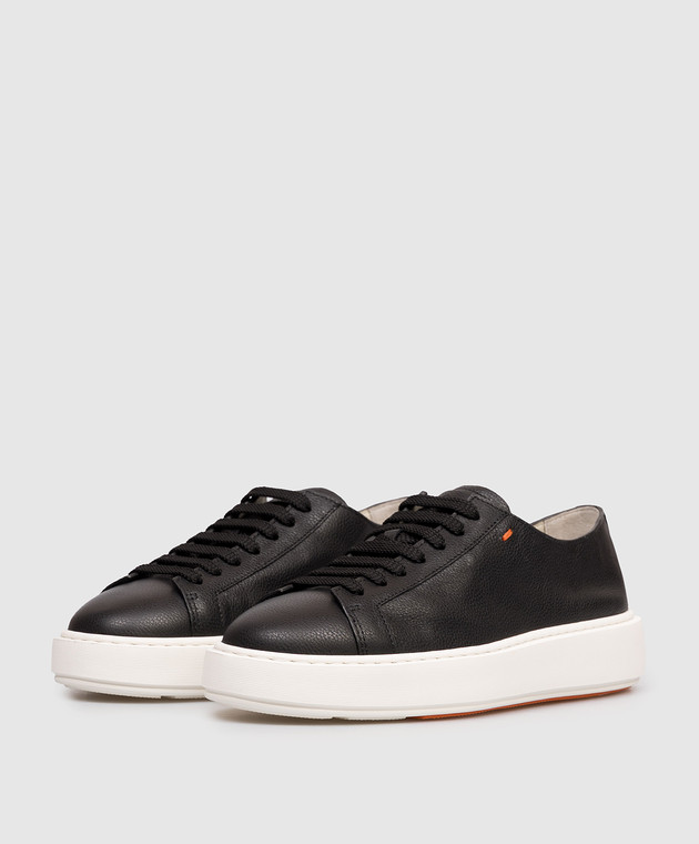 Santoni Черные кожаные кроссовки WBCD61322BARCDYI изображение 2