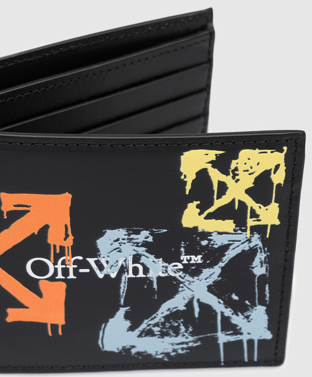 Off-White Чорне шкіряне портмоне з принтом емблеми та логотипом OMNC085S26LEA001 зображення 4