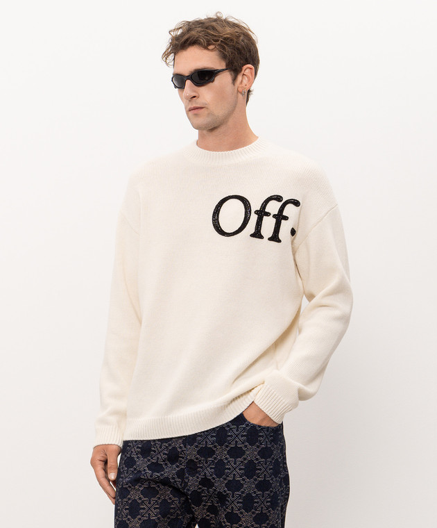Off-White Свитер цвета айвори с шерстью 44MHE20QF26K001 изображение 3