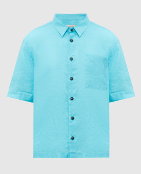 Cashmere&Whiskey Блакитна сорочка з льону з короткими рукавами 0335900656