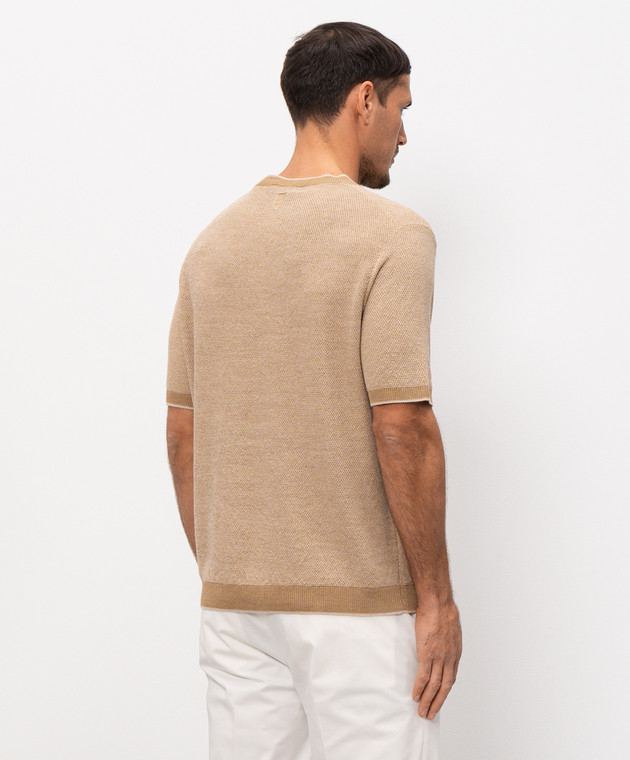 Canali Бежева футболка з льоном та шовком MK02462C1181 зображення 4