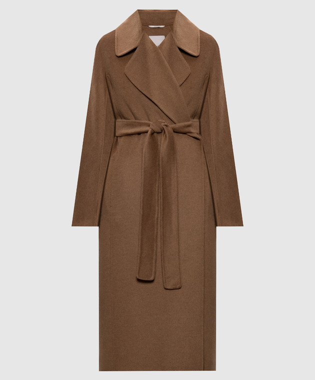 Max Mara Коричневое пальто ARIS на запах из шерсти, кашемира и шелка SMMARIS