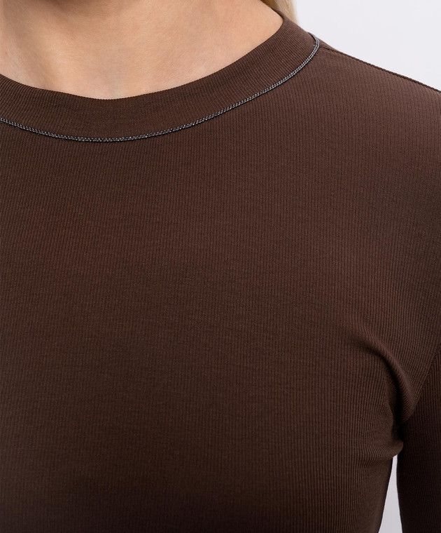 Brunello Cucinelli Коричневый лонгслив с цепочкой мониль MPTC8BJ300 изображение 5