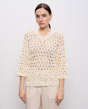 Peserico Бежевий ажурний пуловер з паєтками E99167F039329A